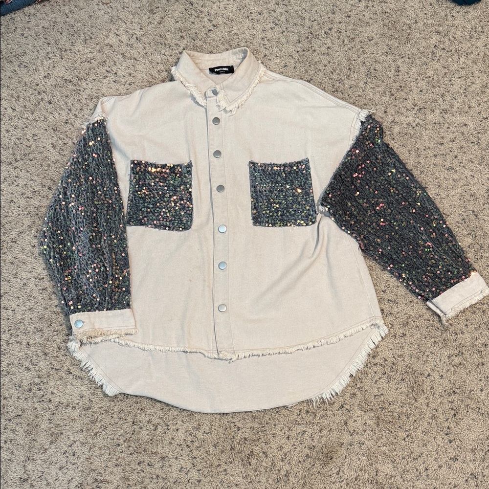Umgee Cream and Multicolor Jean Jacket